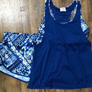 Tank with built in sports bra and short set